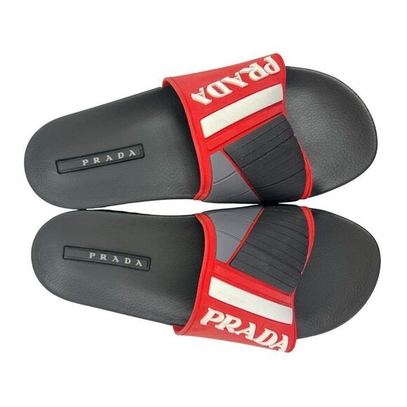 PRADA Sport Men's Black & Red Rubber White Logo Sandal Slides Size 10 - Picture 8 of 12